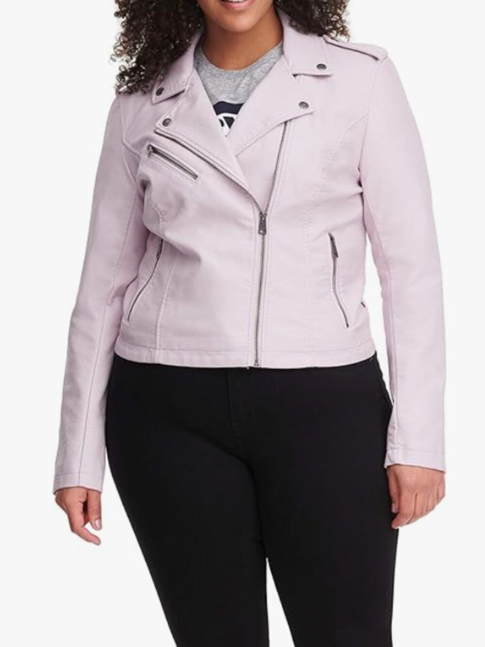 LEVIS Womens Faux Leather Classic Asymmetrical Motorcycle Jacket, Blush Size Sma